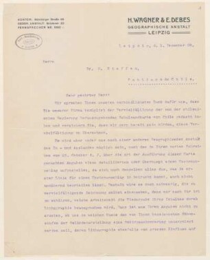 [41]: Brief der Geographischen Anstalt H. Wagner & E. Debes an Hans Steffen
