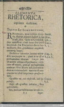 Elementa Rhetorica, inprimis doctrinae de tropis Et schematibus