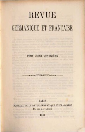 Revue germanique et française. 24. 1862
