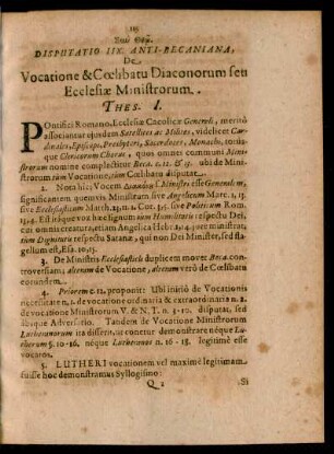 Disputatio IIX. Anti-Becaniana, De Vocatione & Coelibatu Diaconorum seu Ecclesiae Ministrorum.