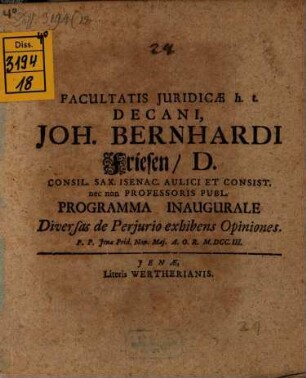 Progr. inaug. diversas de periurio exhibens opiniones