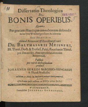Dissertatio Theologica De Bonis Operibus