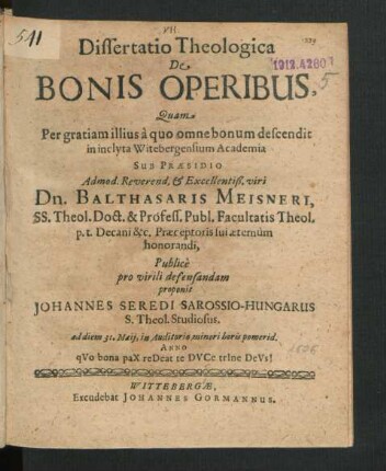 Dissertatio Theologica De Bonis Operibus