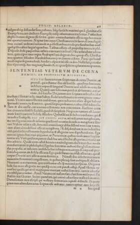 Sententia Veterum De Coena Domini, Ad Fridericum Miconium.