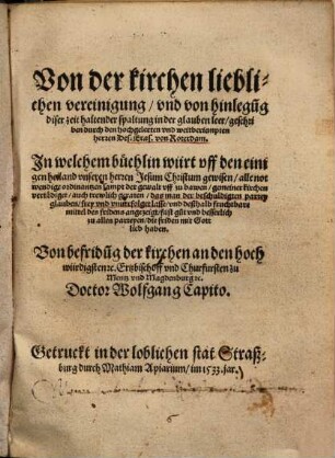 Von der Kirchen lieblichen vereinigung ...