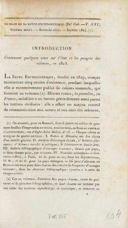 Text: Introduction, Contenant quelques vues sur l'état et le progrès des sciences, en 1823