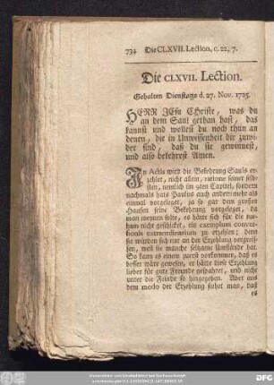 Die CLXVII. Lection. Gehalten Dienstags d. 27. Nov. 1725.