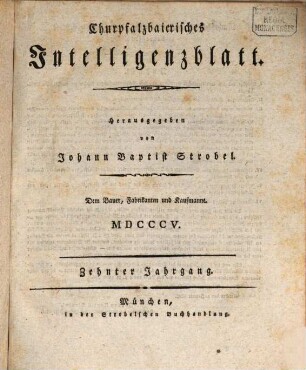 Churpfalzbaierisches Intelligenzblatt. 1805 = Jg. 10
