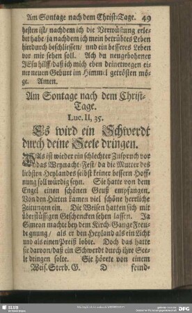 Am Sontage nach dem Christ-Tage. Luc. II, 35