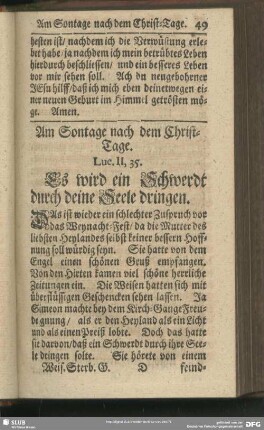 Am Sontage nach dem Christ-Tage. Luc. II, 35