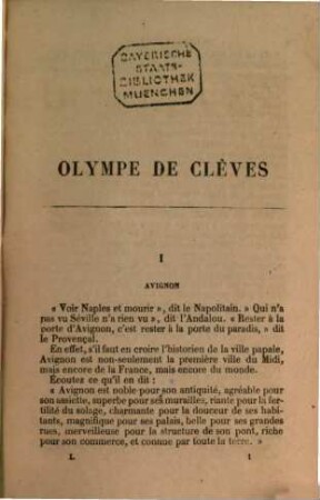 Olympe de Clèves par Alexandre Dumas. 1