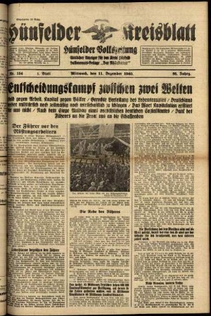 Erste Ausgabe vom Mittwoch, den 11. Dezember 1940.
