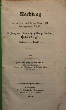 Beytrag zur Bewirthschaftung buchener Hochwaldungen: Nachtrag