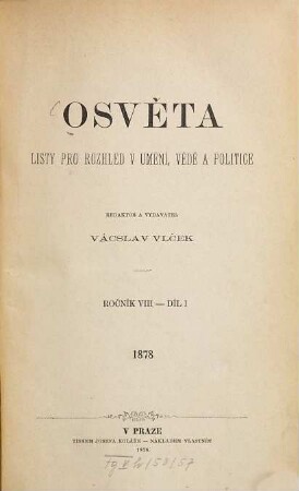 Osvěta : listy pro rozhled v uměni, vědě a politice. 8, 8. 1878