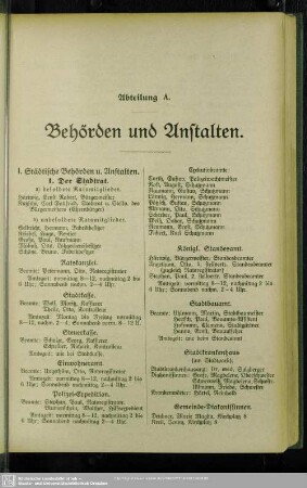 Abtheilung A. Behördenverzeichnis : Abtheilung A. Behörden und Anstalten