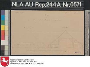 Giebelansicht und Profil vom Platzgebäude der Domäne Angernheim bei GRIMERSUM Kolorierte Zeichnung von Steffen Papier Format 32,5x19,8 M 1:170