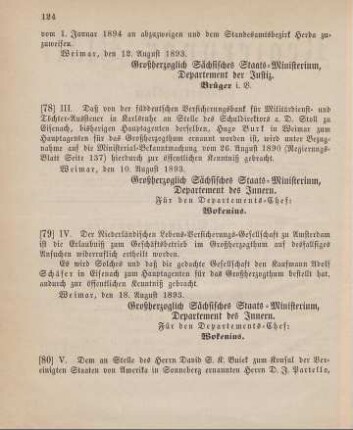 78. Ministerial-Bekanntmachung, den Wechsel in der Hauptagentur der süddeutschen Versicherungsbank für Militärdienst- und Töchter-Aussteuer in Karlsruhe betreffend