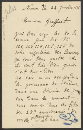 Brief an J. Graffart : 22.01.1891