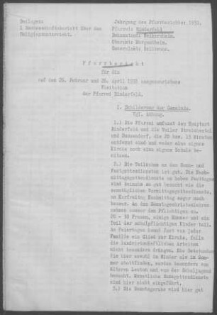 Rinderfeld mit Streichental und Dunzendorf: Pfarrbericht 1931