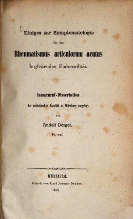 Einiges zur Symptomatologie der den Rheumatismus articulorum acutus begleitenden Endocarditis