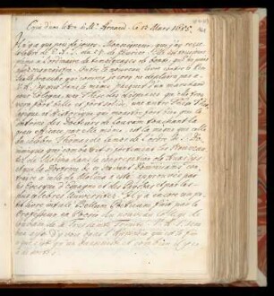 Copie d'une Lettre de Mr. Arnaud. Le 12 Mars 1685.