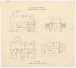 Landhaus Dr. Ruge, Nardevitz: Grundriss KG, EG und DG und Schnitt 1:100