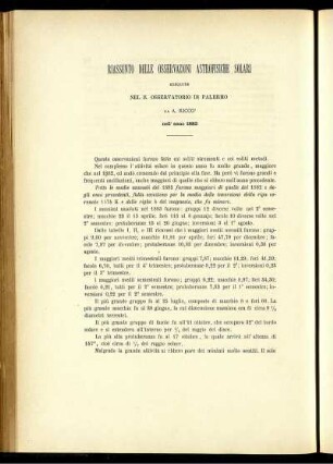 Riassunto Delle Osservazioni Astrofisiche Solari Esequite Nel R. Osservatorio Di Palermo nell' anno 1883