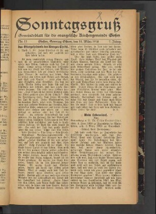 Sonntagsgruß : Gemeindeblatt für die Evangelische Kirchengemeinde Gießen