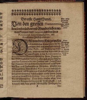 Der erste HauptPunct. Von den grossen Phænomenis den sonderlichen und Wunderlichen newen Sternen und Cometen [...]