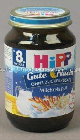 Babynahrung: Abendbrei Milchreis pur, Glas mit Deckel, leer