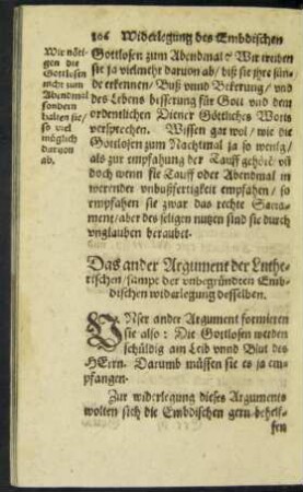 Das ander Argument der Lutherischen/ sampt der unbegründten Embdischen widerlegung desselben.