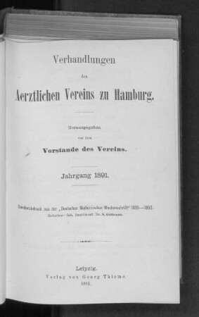 1891: Verhandlungen des Ärztlichen Vereins zu Hamburg