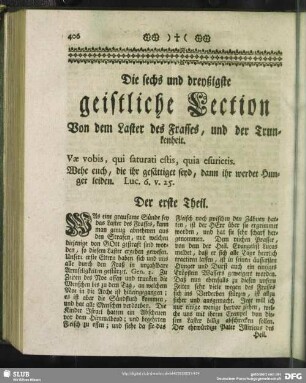 Die sechs und dreyßigste geistliche Lection Von dem Laster des Frasses, und der Trunkenheit
