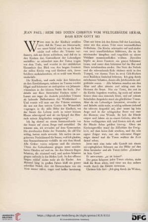 1: Rede des toten Christus vom Weltgebäude herab, dass kein Gott sei