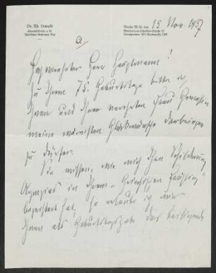 Brief von Theodor Lewald an Gerhart Hauptmann