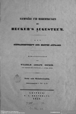 [Supplement]: Nachträge und Berichtigungen zu Becker's Augusteum