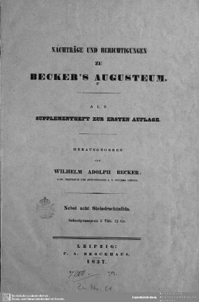 [Supplement]: Nachträge und Berichtigungen zu Becker's Augusteum