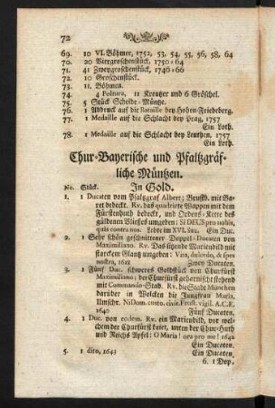 72-77, Chur-Bayerische und Pfaltzgräfliche Müntzen.
