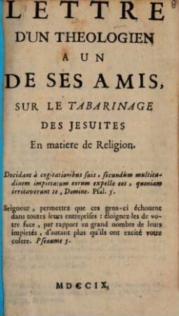 Lettres d'un théologien à un de ses amis, sur le tabarinage des Jésuites