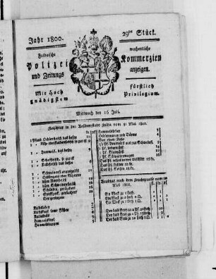 29tes Stück, Ausgabe vom 16. Juli 1800