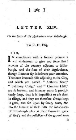 XLIV. On the State of the Agriculture near Edinburgh. To the Same.