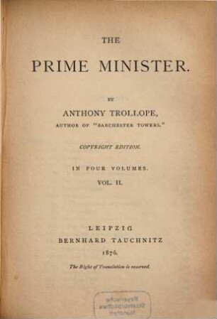 The Prime Minister : in 4 vol., 2