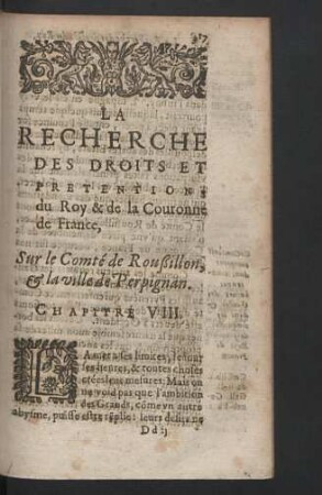 Sur le Comté de Roußillon, & la ville de Perpignan. Chapitre VIII.