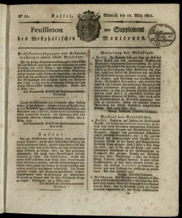 No. 21, Mittwoch den 11. Maerz 1812