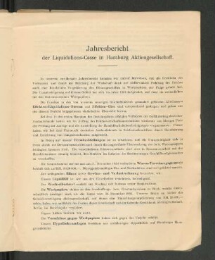 Jahresbericht der Liquidations-Casse in Hamburg Aktiengesellschaft.