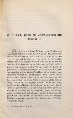 Die preussische Politik des Fridericianismus nach Friedrich II.