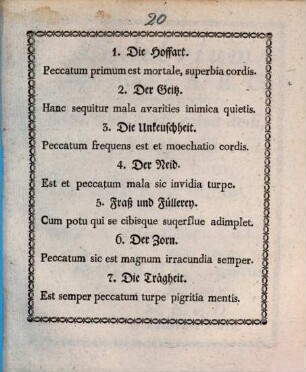 [Die sieben Todsünden] : 1. Die Hoffart. Peccatum primum est mortale, superbia cordis ...