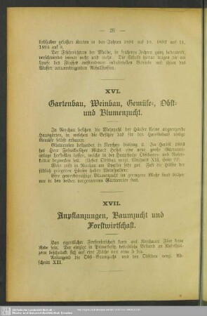 XVI. Gartenbau, Weinbau, Gemüse-, Obst- und Blumenzucht