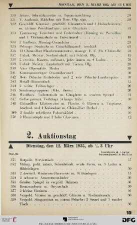 2. Auktionstag Dienstag, den 12. März 1935, ab ½ 3 Uhr (Nr. 351-700)