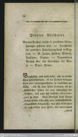 Vierter Abschnitt. Von der Freiheit, welche in poetischen Uebersetzungen gestattet wird